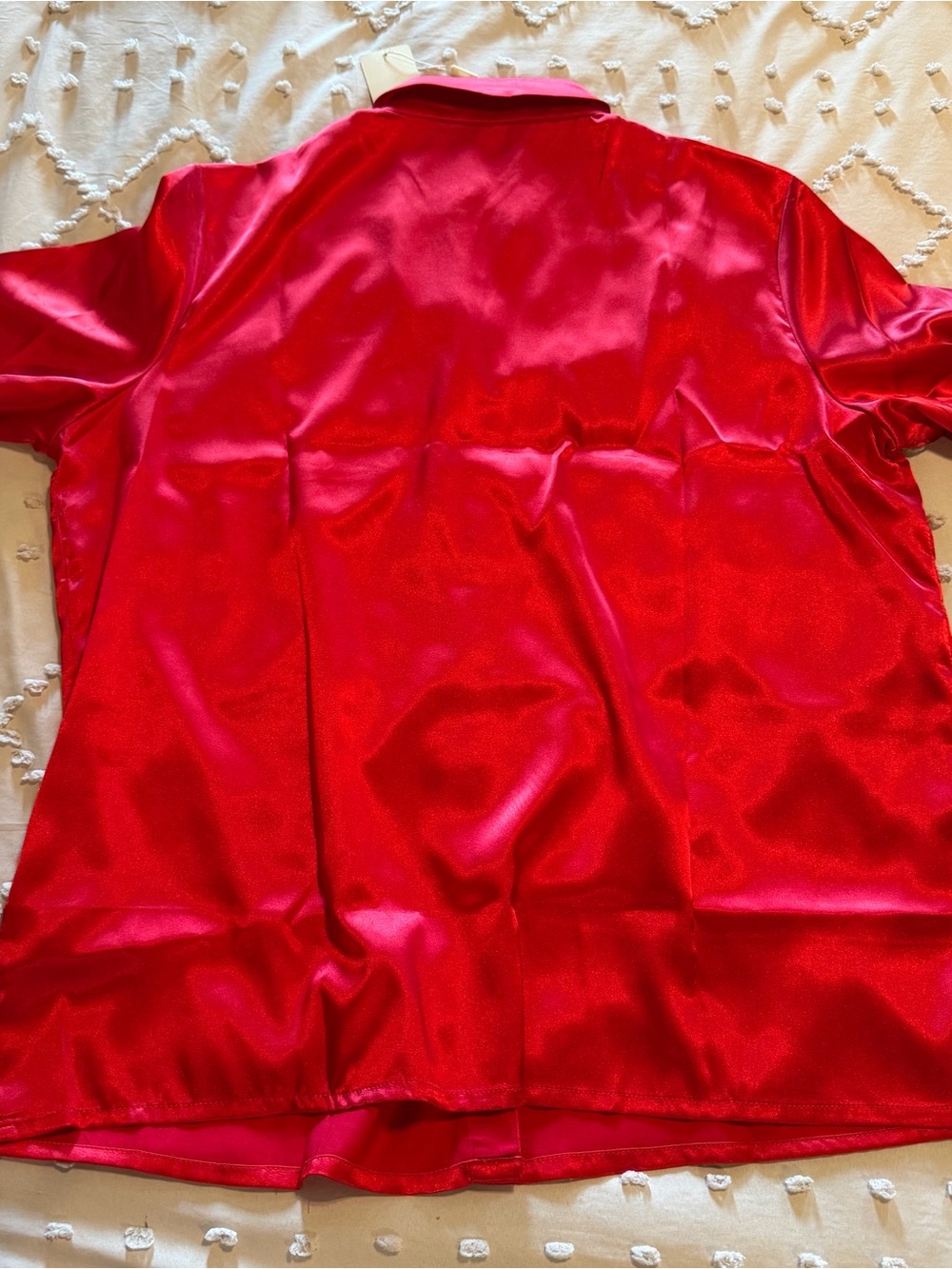 Satin Short-Sleeve Button-Down Shirt in Vibrant Red - Large - Picture 4 of 5